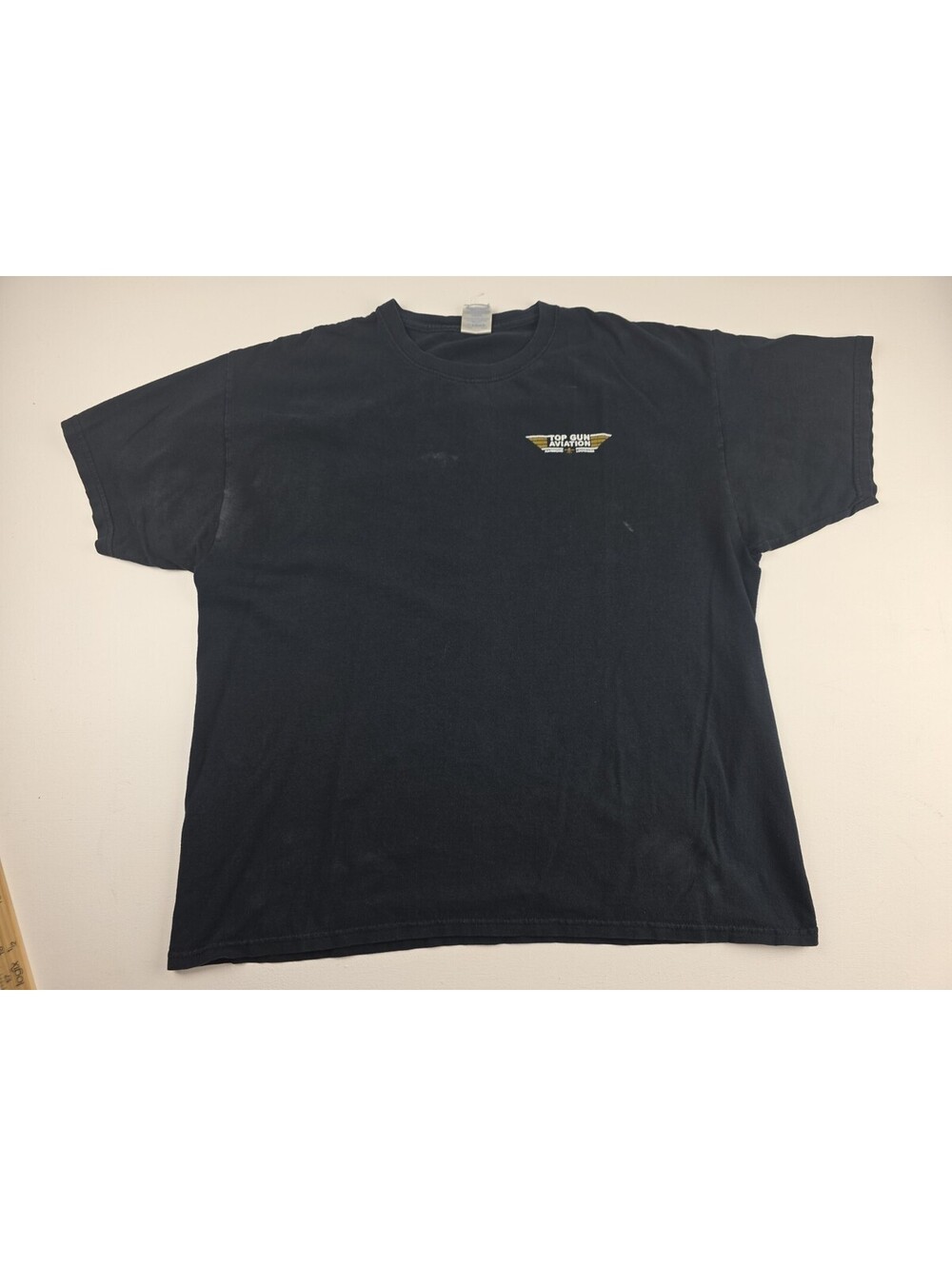 VTG Top Gun Aviation Hammond LA Shirt Mens XL Double Sided Black Tee Distressed